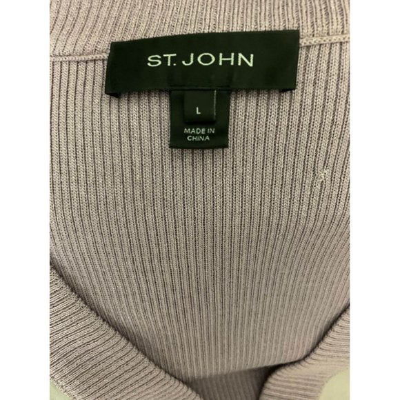 St. John Lavender Cardigan with Leather Size Large - Picture 3 of 6